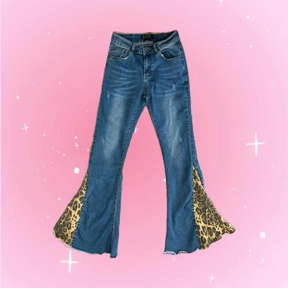 Lucky and blessed leopard flared jeans